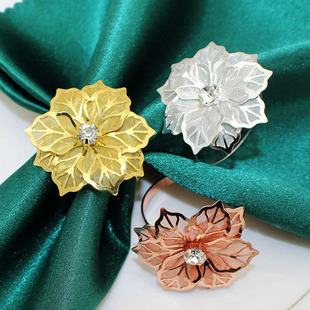 Hotel Christmas Golden Napkin Buckle Mesh Flower Napkin Ring Drilled Flower Napkin Ring Mouth Cloth Ring Factory Wholesale