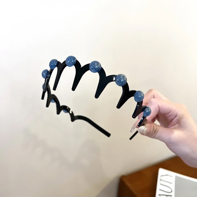 Perla de alto cráneo cabello flojo banda de cabello para lavado de la cara especial para mujeres fruzadas banda de cabello ondulado banda de cabello presión clip para el cabello