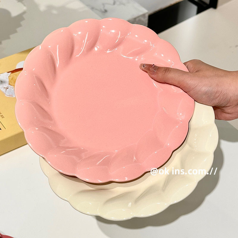 Ins 스타일 꽃 바람 소녀 하트 세라믹 식기 underglaze 컬러 가정용 접시 접시 저녁 식사 접시 8inch 핑크