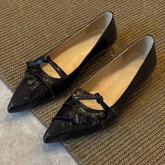 超柔らかい羊の皮 ~ 本革のフランス式の靴の女性の平の底の先の小さい坂と気質の百合の蝶結びの夜の靴