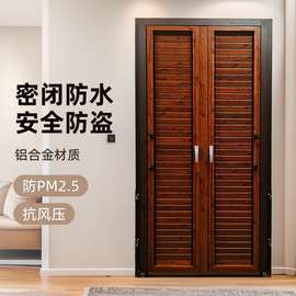 上海门窗工厂新中式风木纹转印铝合金百叶平开窗喷涂家装家用