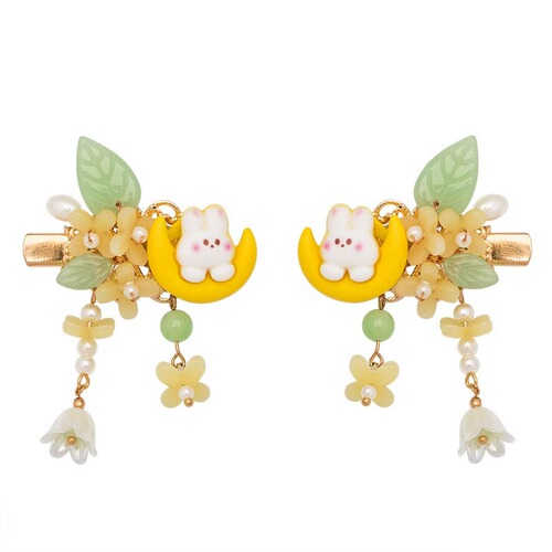 New Mid-Autumn Festival children's hairpins, antique-style cute jade rabbit mooncakes, tassels, Hanfu girls' hairpins, cute rabbit headdresses