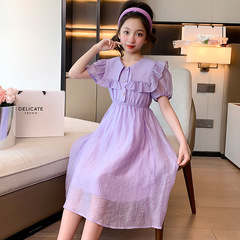 CUHK Girls' Chiffon Dress 2024 Summer New Fashionable Princess Long Skirt Girl Beach Dress Summer 