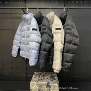 D home ceiling 24 winter new jacquard full print LOGO stand collar down jacket couples loose commuter INS