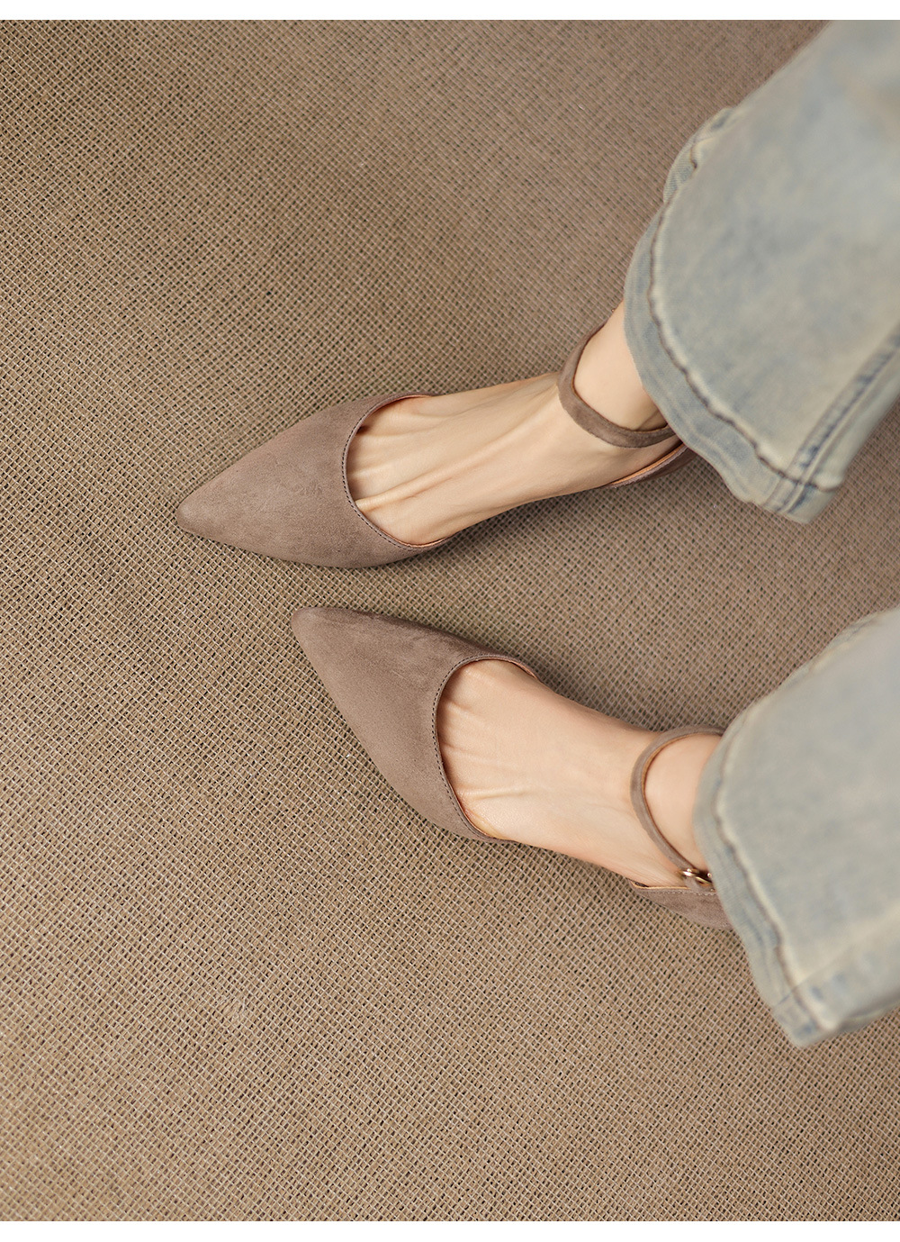 Sandal nữ da cừu mũi nhọn quai ngang gót cao 7 cm — đen chi tiết 14