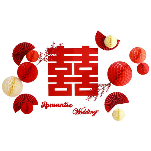 Honeycomb ball background wall wedding living room decoration woman's wedding new house bedroom happy word latte wedding room decoration set