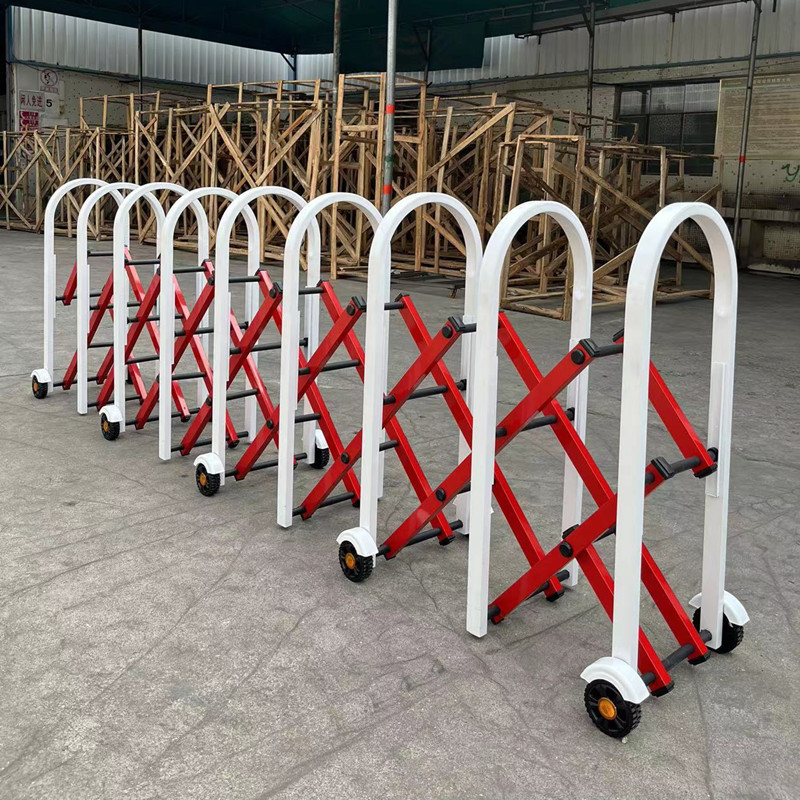 不锈钢手动推拉伸缩门围栏户外道路护栏移动栏杆折叠道路公路路障