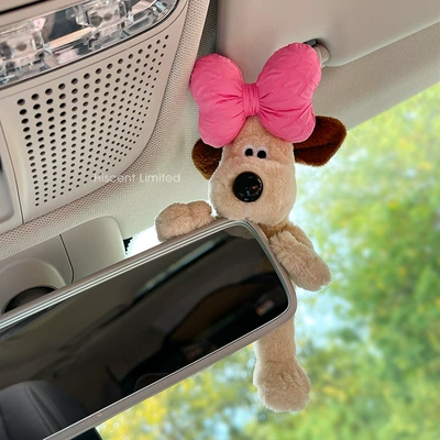 Lying down Doll Car Decoration | Car ornaments - rose-bow-dog-rearview-mirror-ornament