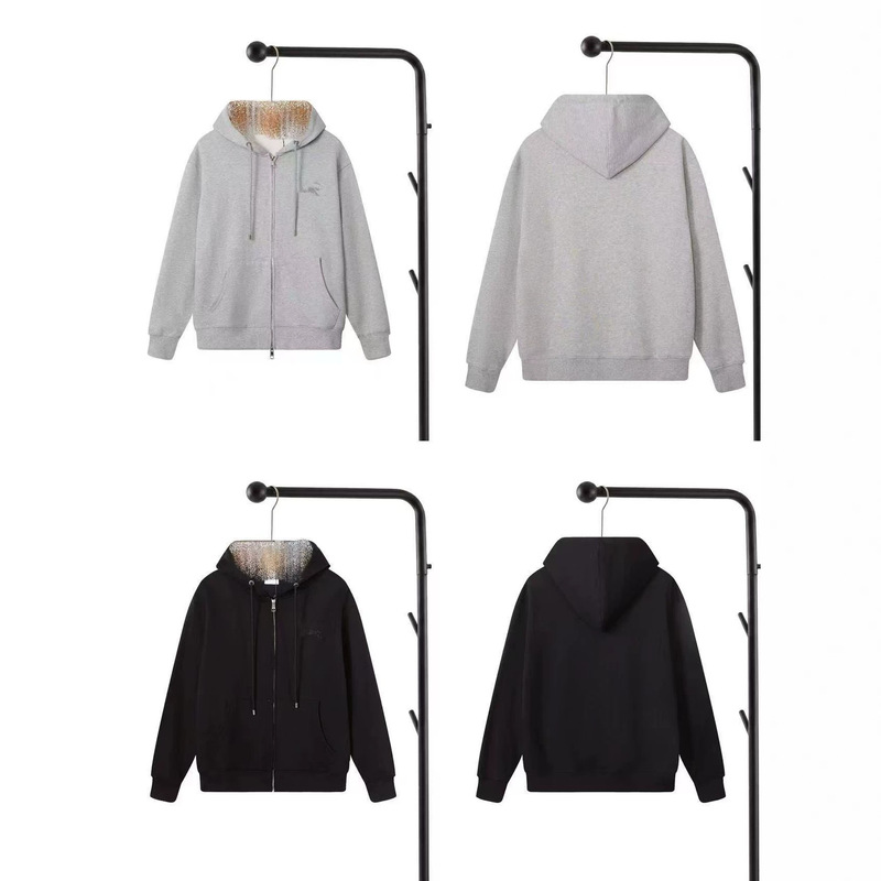 Cross-border foreign trade British-style hooded sweatshirt jacket with full zipper and embroidery, casual loose fit for men and women