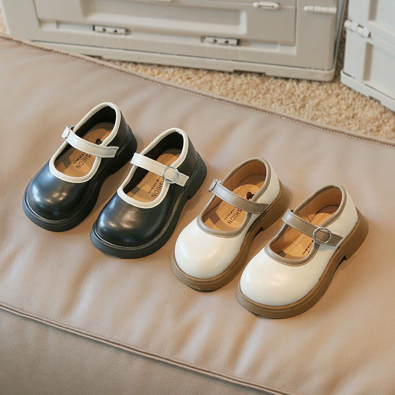 Туфли принцессы для милых девочек с круглым носком в Корейском стиле, универсальные детские маленькие кожаные туфли, однослойная обувь в студенческом стиле, детская обувь для маленьких девочек для волос