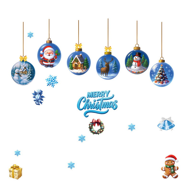 クリスマスステッカークリエイティブハンギングボールスノーフレーク雪だるまガラスステッカージンジャーブレッドマンサンタクロース静電ステッカー卸売|undefined