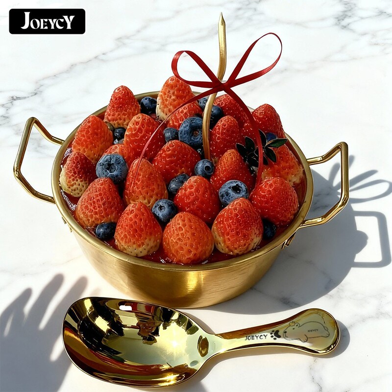 Internet Celebrity Strawberry Cake Super Cute Golden Double-Eared Bowl Ten-Card Pibala Jar Spoon