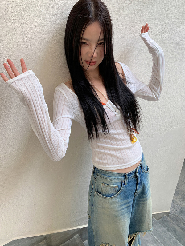 [9hour]アメリカンホットガールスタイル縦ストライプTシャツ2025春トップス女性用c9103|undefined