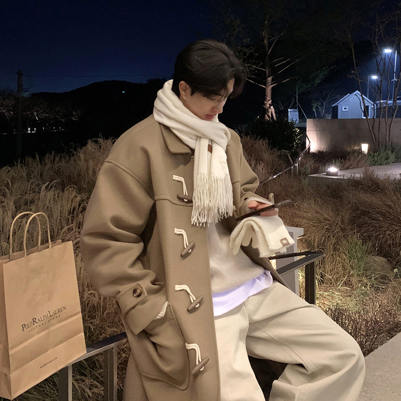 ASCLO invierno nuevo estilo coreano atmósfera abrigo de los hombres de alta calidad suelta MEDIADOS DE-longitud cuerno hebilla abrigo de lana