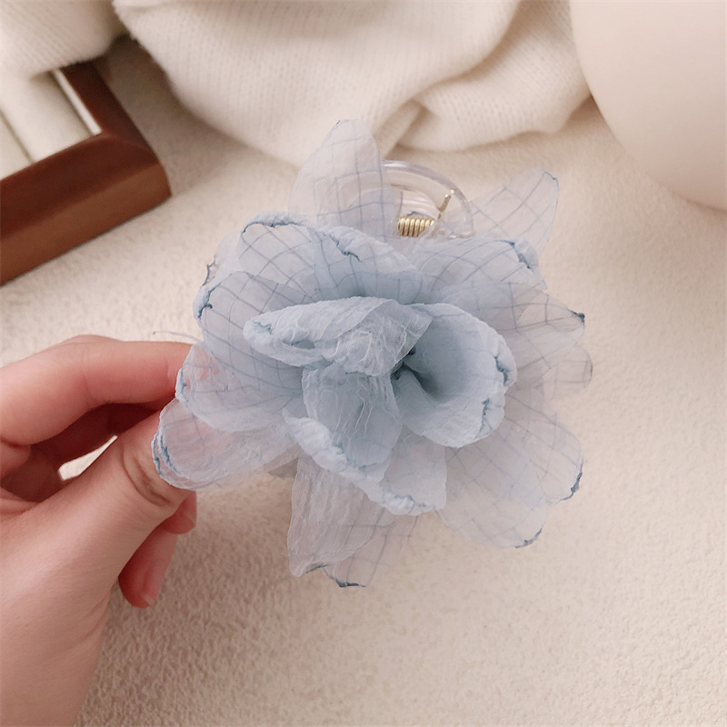 Nuevo estilo coreano temperamento artístico temperamento antiguo hilo de red flores agarrando clip de pelo estilo francés detrás de la cabeza agarrando tocado de verano