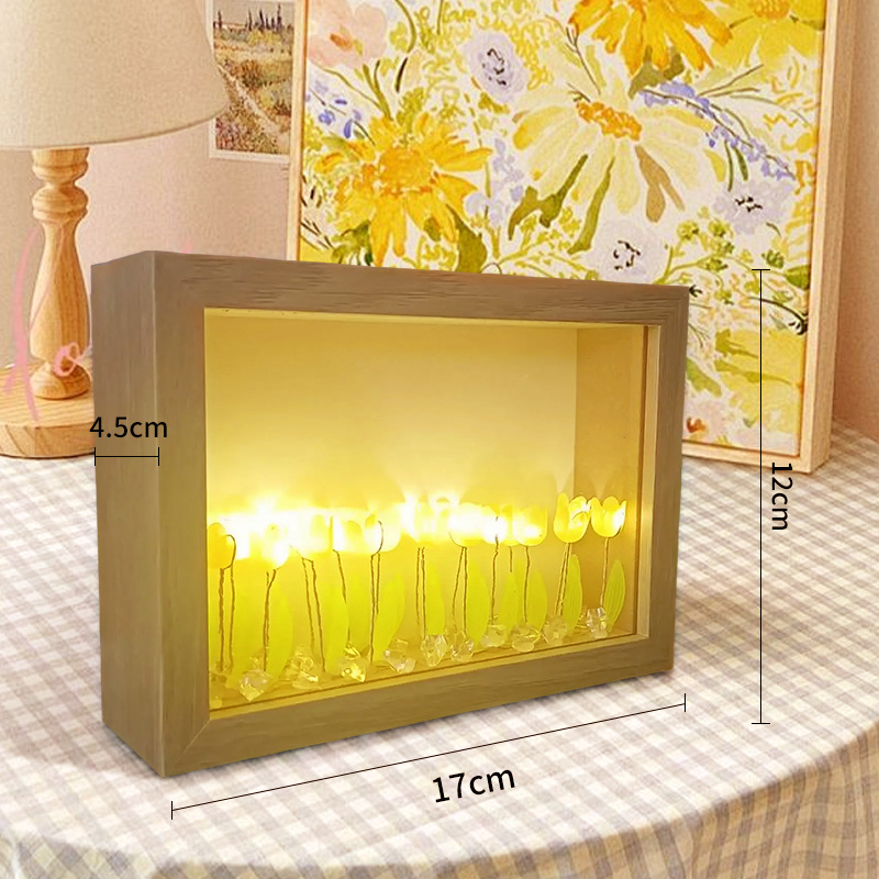 Nuevo marco de fotos de tulipanes luces nocturnas creativas flores mares hechas a mano DIY paquetes de materiales románticos luces de regalo de cumpleaños