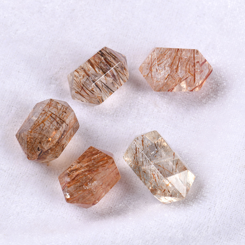 천연 블랙 골드 슈퍼 7 이중 지적 느슨한 비즈 크리스탈 헤어 크리스탈 기하학적 조각 단일 DIY 동반 육각 프리즘