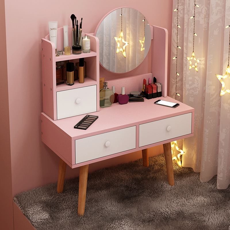 작은 창가용 간이 화장대, 소형 아파트 임대용 침실 바닥 화장대, 거울 일체형, 심플한 디자인