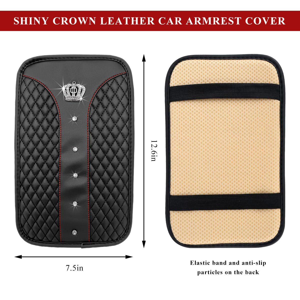 Car armrest box cushion, crown leather studded armrest box pad, armrest cover, three-dimensional quilted embroidery car interior accessory