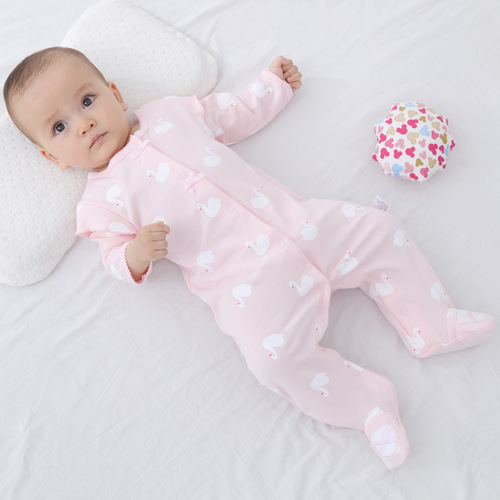 Baby Bodysuit Spring and Summer Pure Cotton Long Sleeve Newborn Girl Baby Pajama Top Baby Summer Footed Crawling Suit