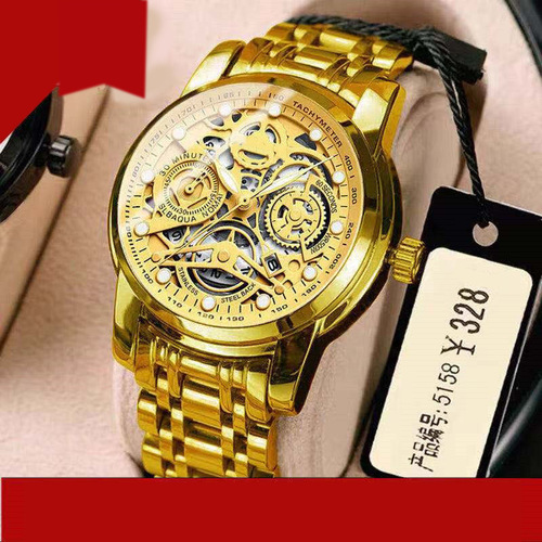 Fully automatic movement, hollow design, luminous waterproof men's brand watch, stylish men's watch, cool, high-end, handsome and fashionable