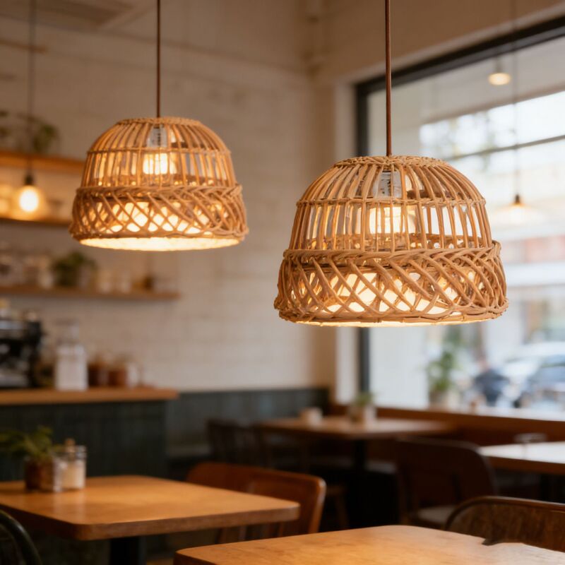 Bohemian Style Imitation Rattan Hollow Lampshade Camping Style Courtyard Homestay Decorative Pendant Lampshade Natural and Casual