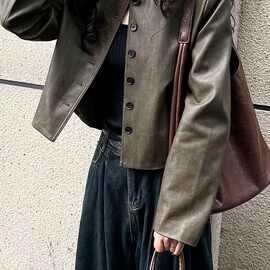 皮衣女短款外套春秋新款韩版百搭显瘦单排扣机车服皮夹克潮