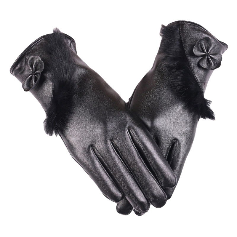 Guantes de cuero de la PU de las nuevas mujeres guantes de pantalla táctil de cuero de imitación de moda caliente forrado de lana a prueba de frío guantes de invierno guantes de montar