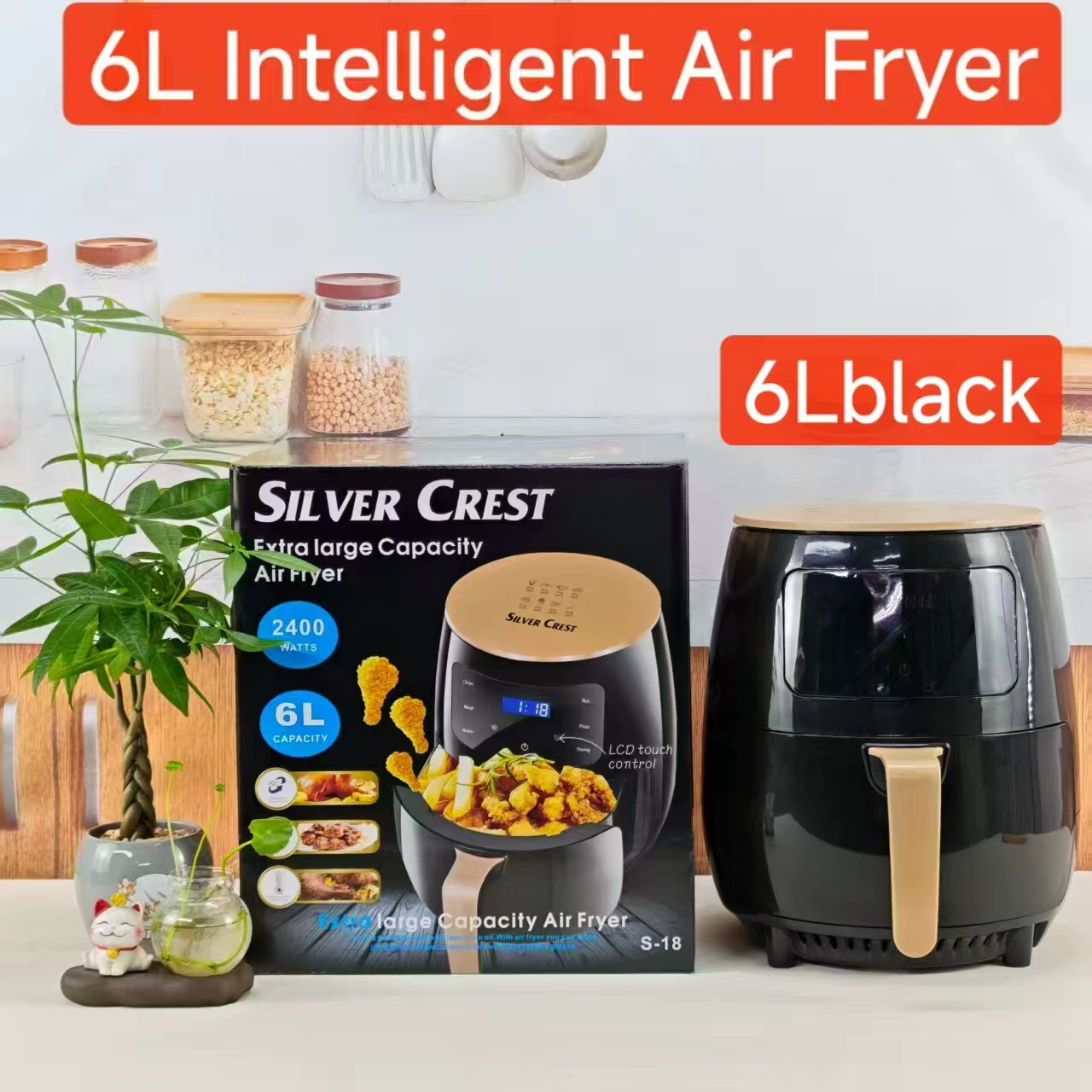 Воздушная фритюрница (Silver Crest) S-18 — 6 л, 2400 Вт, сенсорный LCD, многофункциональная