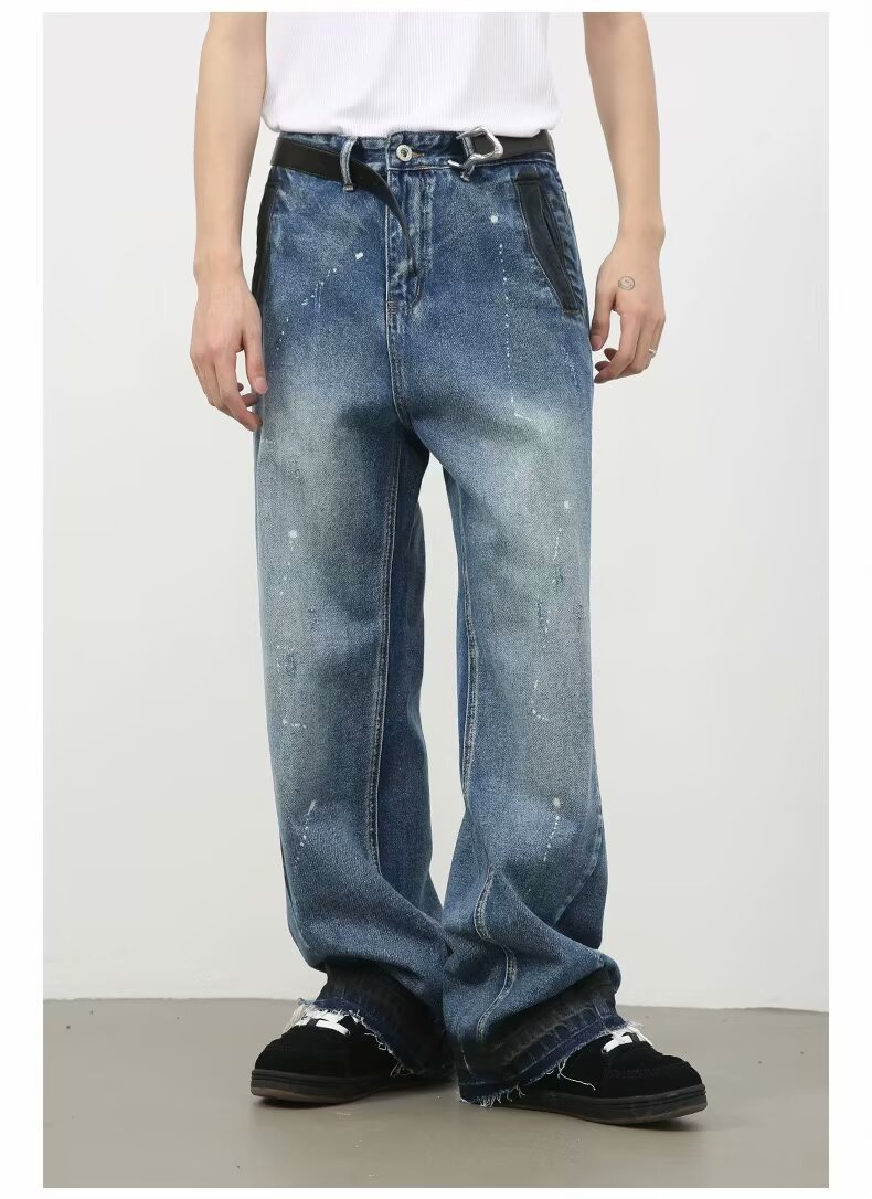 Men's Oversized Relaxed Fit Jeans Streetwear Splatter Wash Vintage Blue Paint Effect Denim (XS-3XL)_mkmklike.com