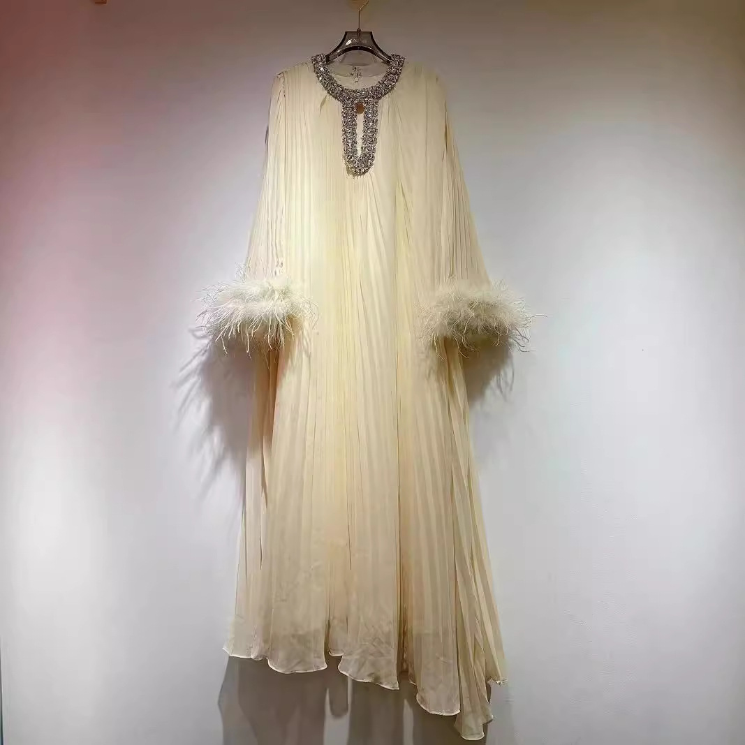 Women's Clothing Round Neck Light Luxury High end Celebrity Style Solid Color Dress_voghion.com