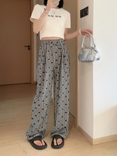 金韩蝴蝶格子裤女2025夏季新款韩系慵懒印花直筒休闲裤薄款显包邮