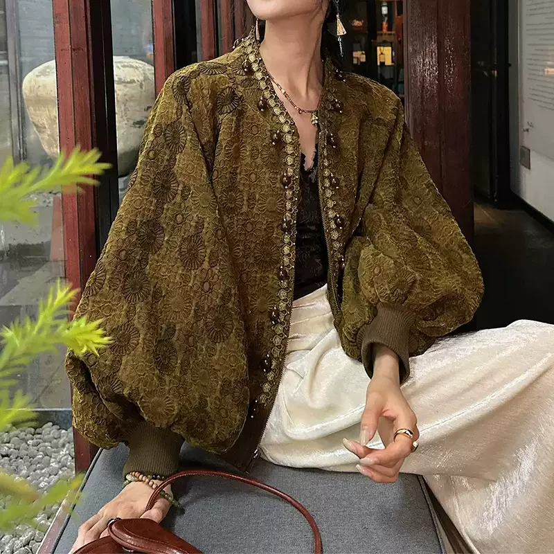 【万物生】香云纱灯笼袖羽绒服外套2025秋季新款民族风复古上衣女