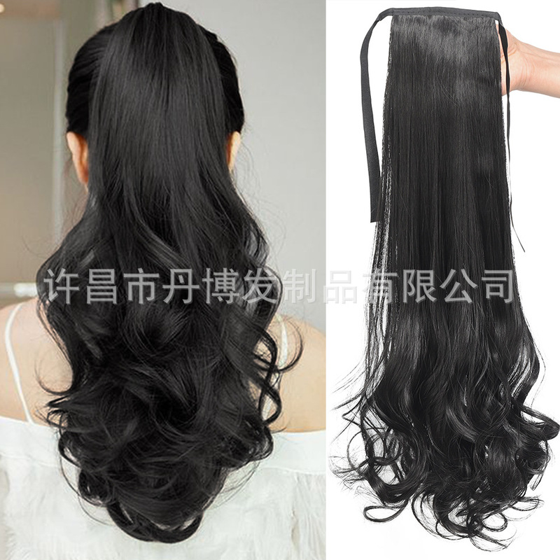 Wig ponytail long curly hair tie-up pear flower roll fake ponytail big wave mid-length short wig wavy ponytail