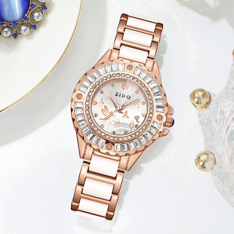 Elegant Women's Quartz Watch With Starry Sky & Diamond Accents_voghion.com