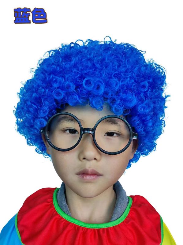 爆炸头假发小丑头套搞笑彩色假发套幼儿园表演区材料彩色短发假发|undefined