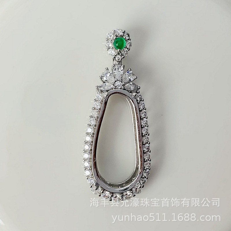 四季豆树叶s925纯银吊坠空托女豪华简约佛公大肚佛满钻未镶嵌空托