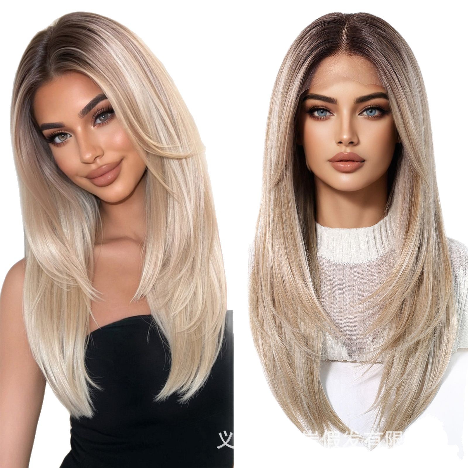 13 * 6 gran área de gradiente dorado pelucas de encaje femenina libre cosida cabello suave suave fibra química pelucas de encaje