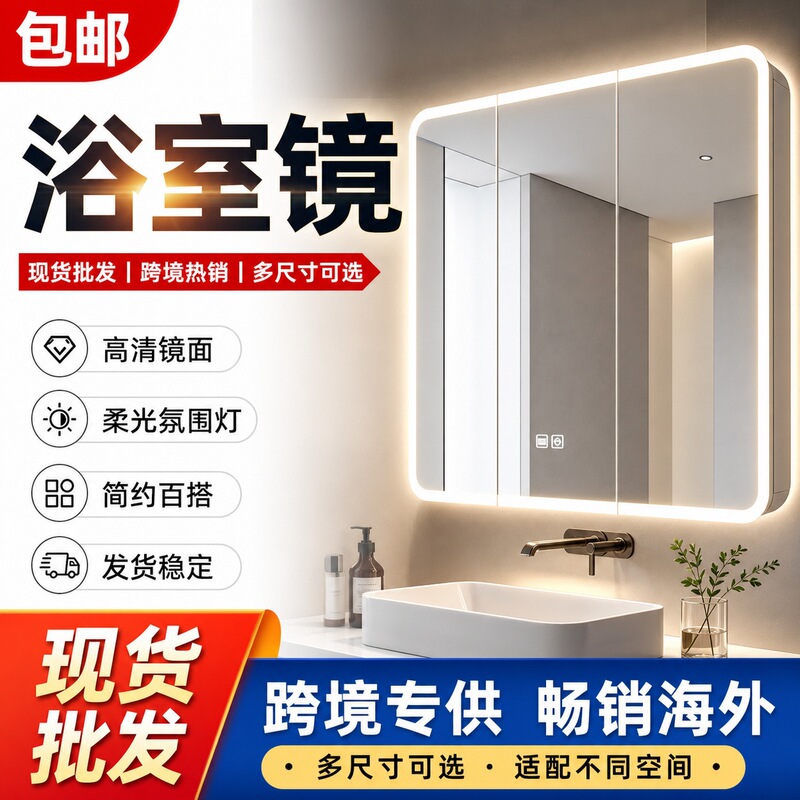 Separate mirror cabinet, thickened bathroom cabinet, arc-shaped wall-mounted smart anti-fog mirror with light and integrated storage Separate mirror cabinet, thickened bathroom cabinet, arc-shaped wall-mounted smart anti-fog mirror with light and integrated storage