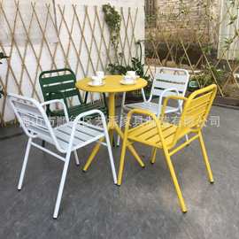 户外桌椅庭院室外露天休闲桌椅奶茶咖啡店外摆彩色铝合金桌椅组合