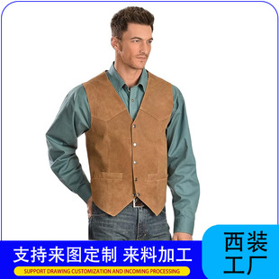 Men's Vest Cross-Border Korean Style Fashion Single-Breasted Sleeveless Jacket Vest Vest Men's Western Cowboy Vest