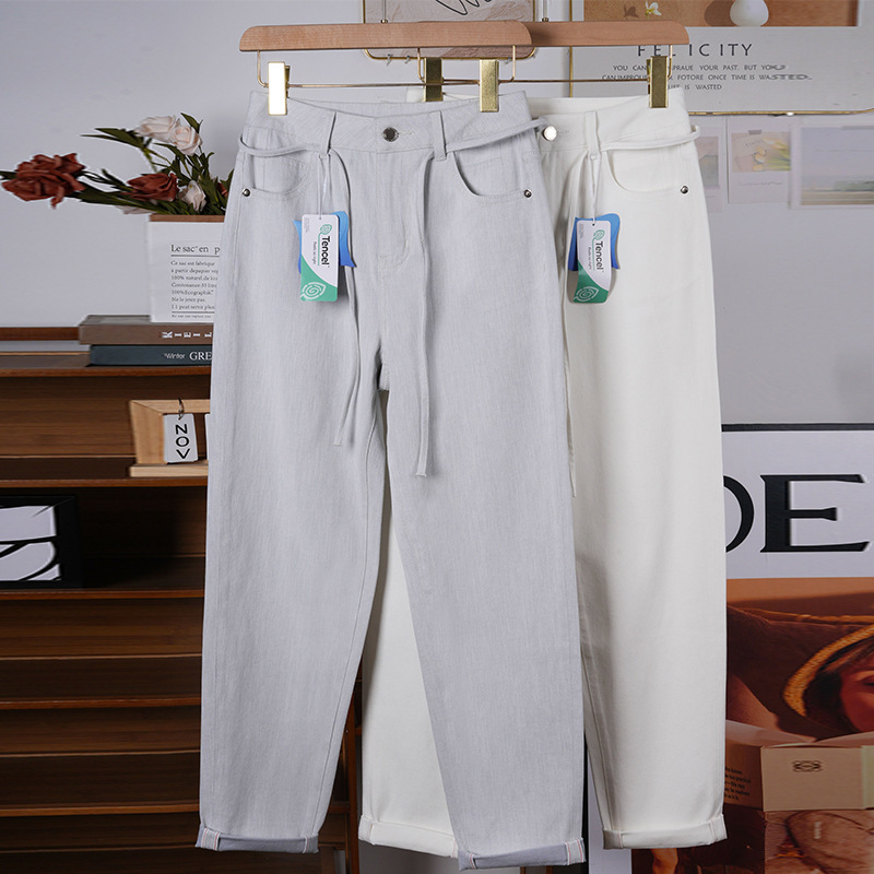 Ultra-thin Lanjing Tencel Four-sided Elastic Jeans Women's Summer Lightweight Breathable Casual High Waist Slimming Straight Casual Pants