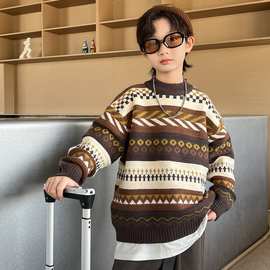男童毛衣2024新款秋冬款中大童男孩冬装加厚套头针织衫线衣洋气潮