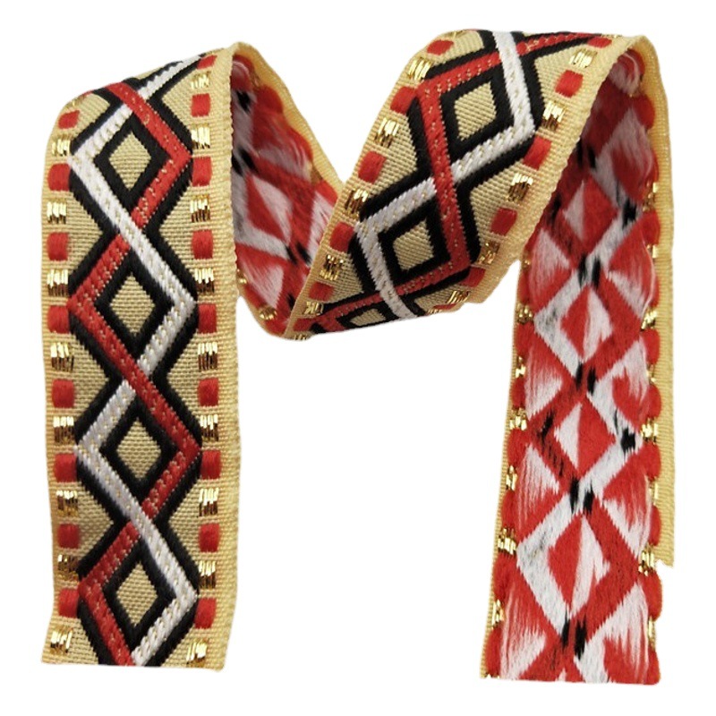 Nuevo 2cm oro de seda en forma de diamante cinta jacquard colorido cuadrado hecho a mano accesorios decorativos bordado ropa cinturón decorativo