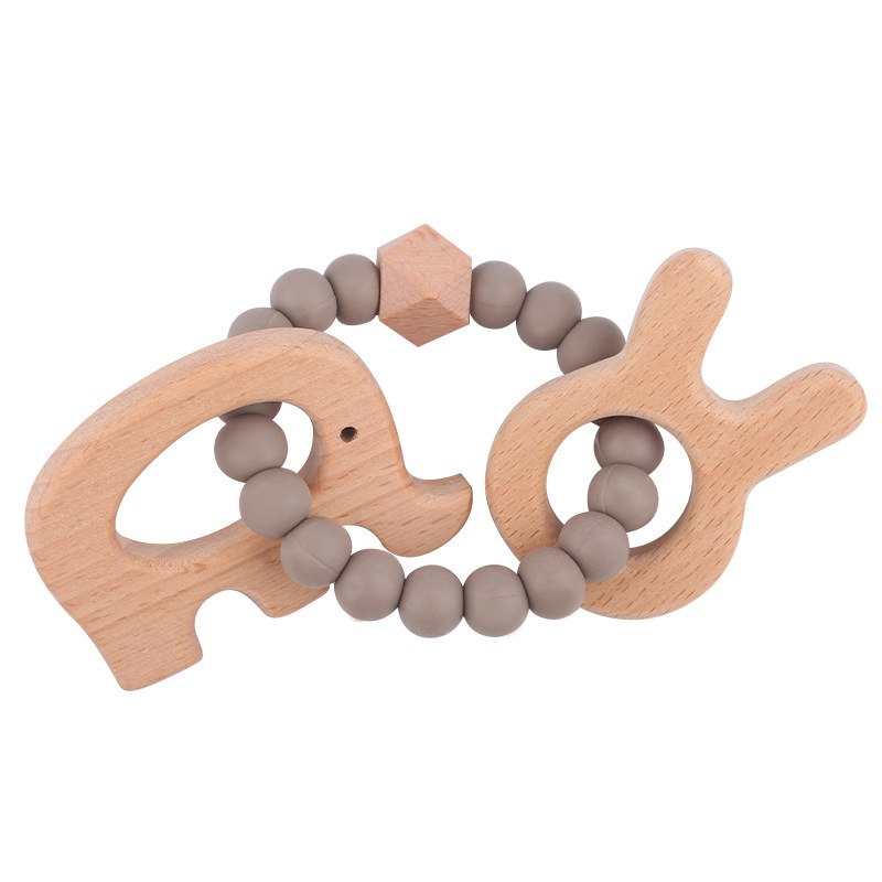 Nuevo bricolaje creativo haya elefante conejo juguete mordedor seguridad protección del medio ambiente pulsera de silicona con cuentas molar