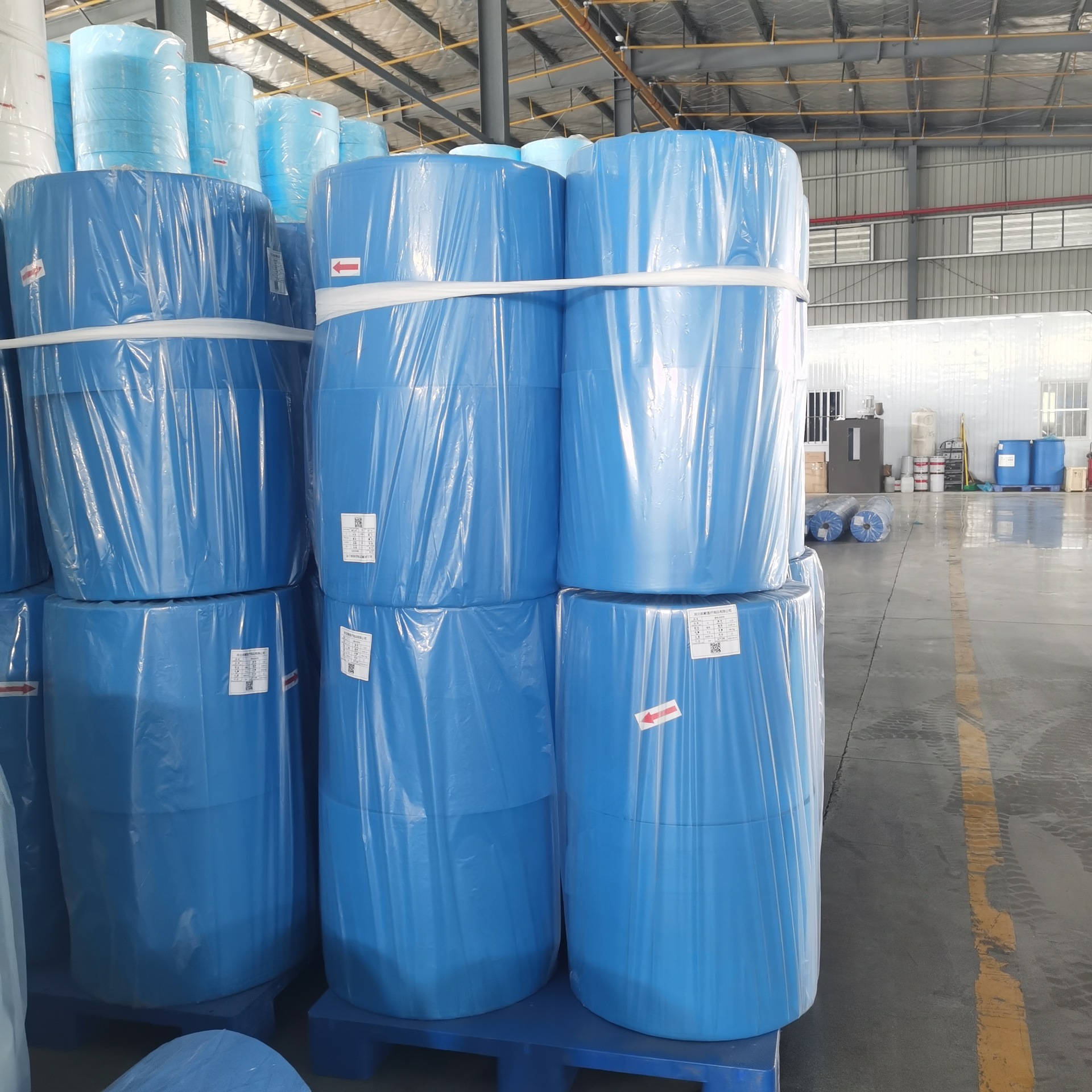 蓝色条帽无纺布 9g克浅蓝色条帽布 45cm 450mm现货 仙桃厂家