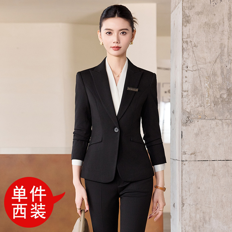深蓝色西装套装女春秋职场商务正装酒店银行经理职业装女士西服潮|undefined