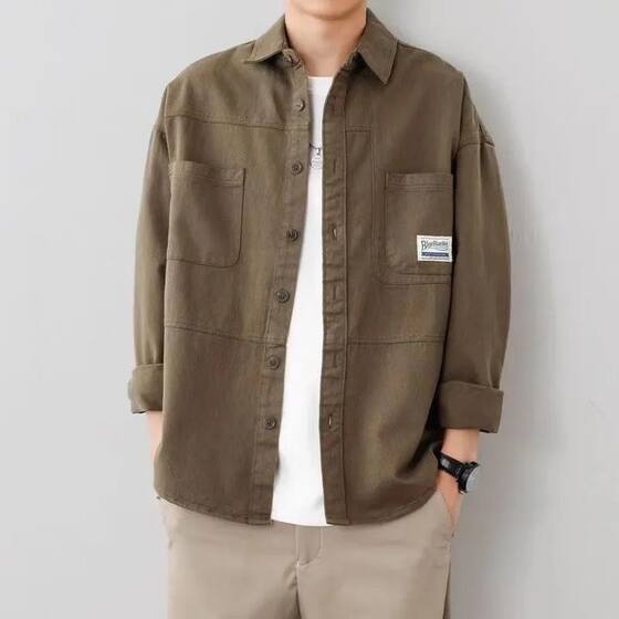 Cotton New Style Work Shirt Men's Spring and Autumn regular Coat Shirt Loose Long-sleeved Autumn and Winter Cardigan Jacket