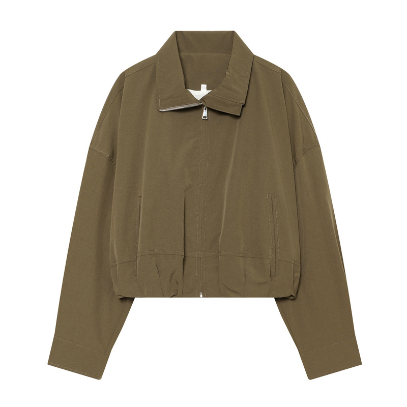 Amazon Wholesale New Summer Women's Versatile Lapel Zipper Long-Sleeve Bubble Hem Jacket Coat 1341989