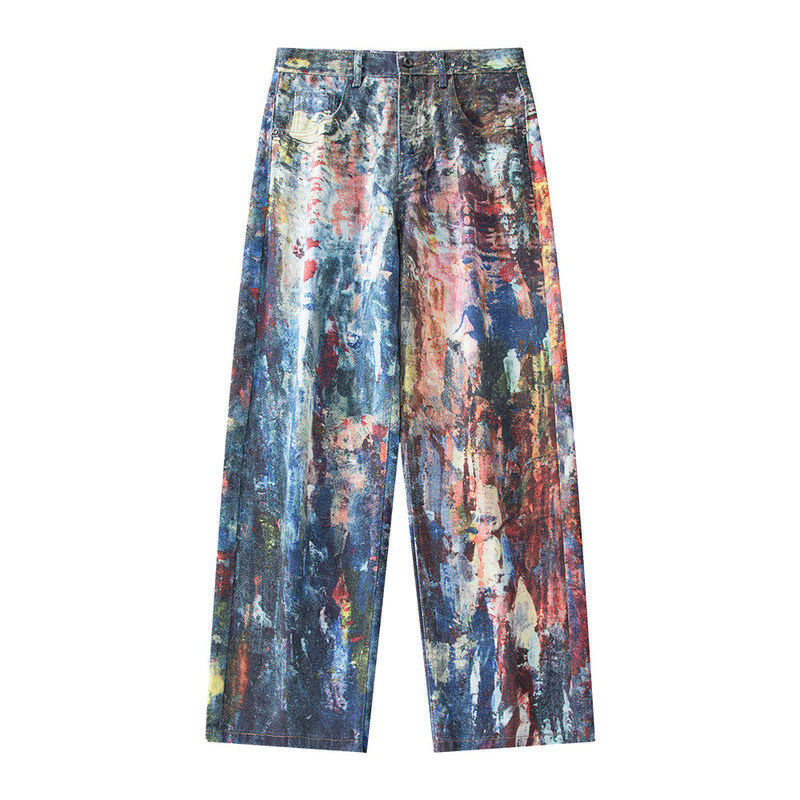 Spring and Summer New Unique Loose AC Fashionable Burning Denim Trousers Men's Fried Salted Street Fashionable Brand